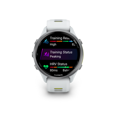 Garmin Forerunner 970 Tytanowy z kopertą w kolorze Whitestone i półprzezroczystym paskiem w kolorze Whitestone/Amp yellow