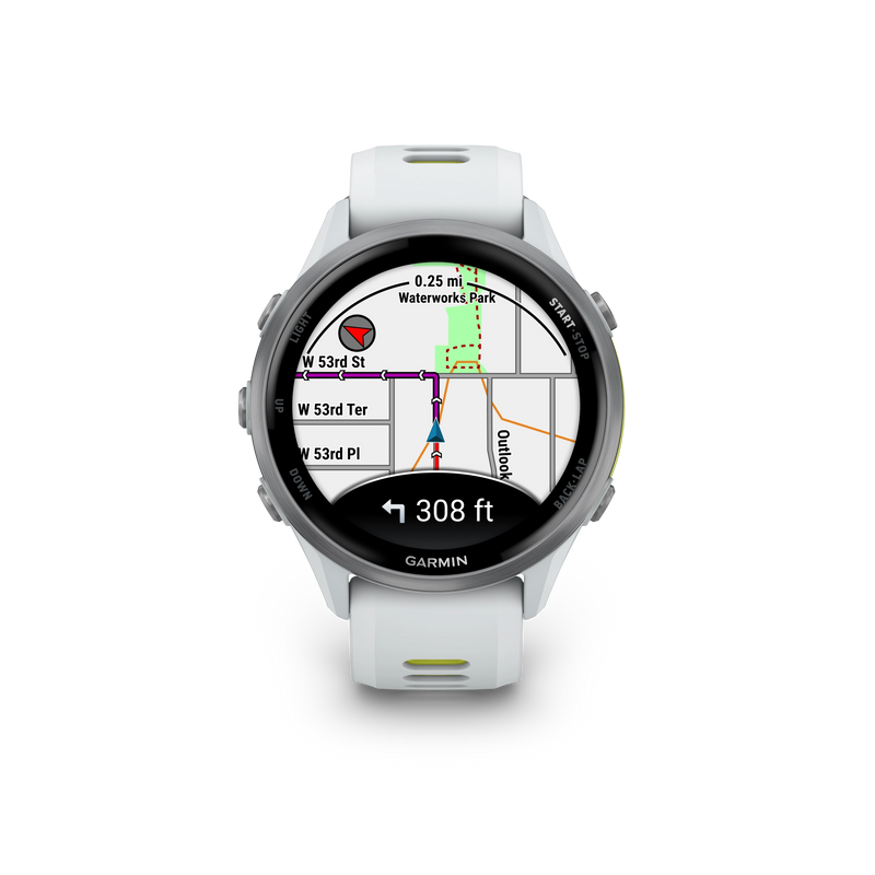Garmin Forerunner 970 Tytanowy z kopertą w kolorze Whitestone i półprzezroczystym paskiem w kolorze Whitestone/Amp yellow