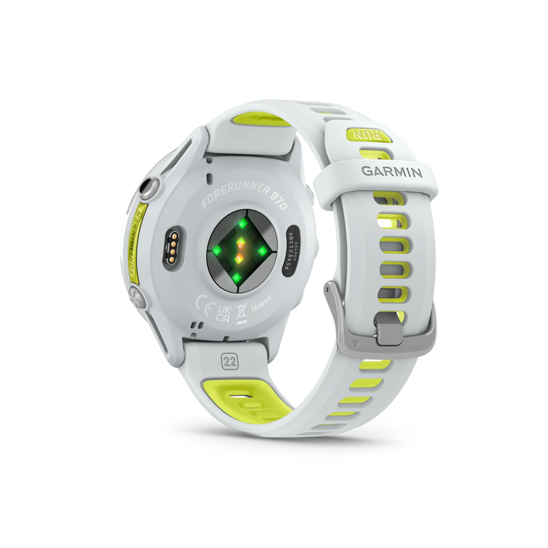 Garmin Forerunner 970 Tytanowy z kopertą w kolorze Whitestone i półprzezroczystym paskiem w kolorze Whitestone/Amp yellow