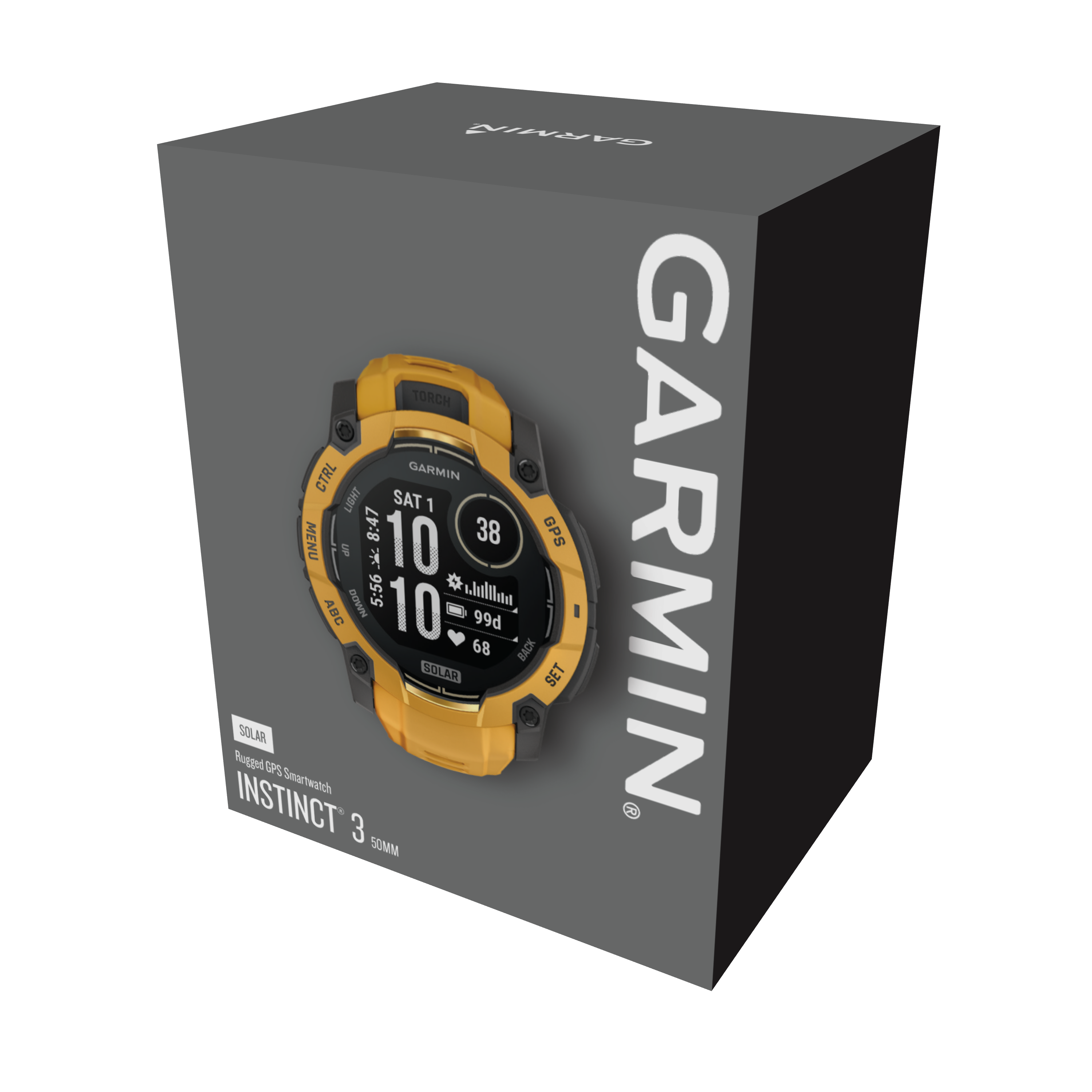 Garmin Instinct 3 – 50 mm, Solar, Sunburst z paskiem w kolorze Sunburst / Grey