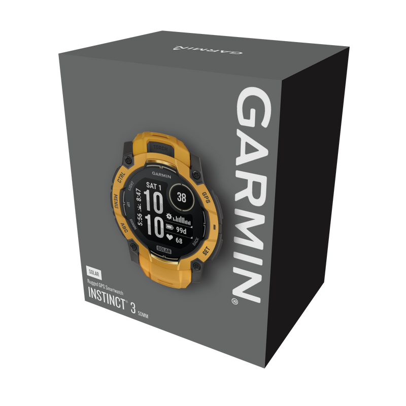 Garmin Instinct 3 – 50 mm, Solar, Sunburst z paskiem w kolorze Sunburst / Grey