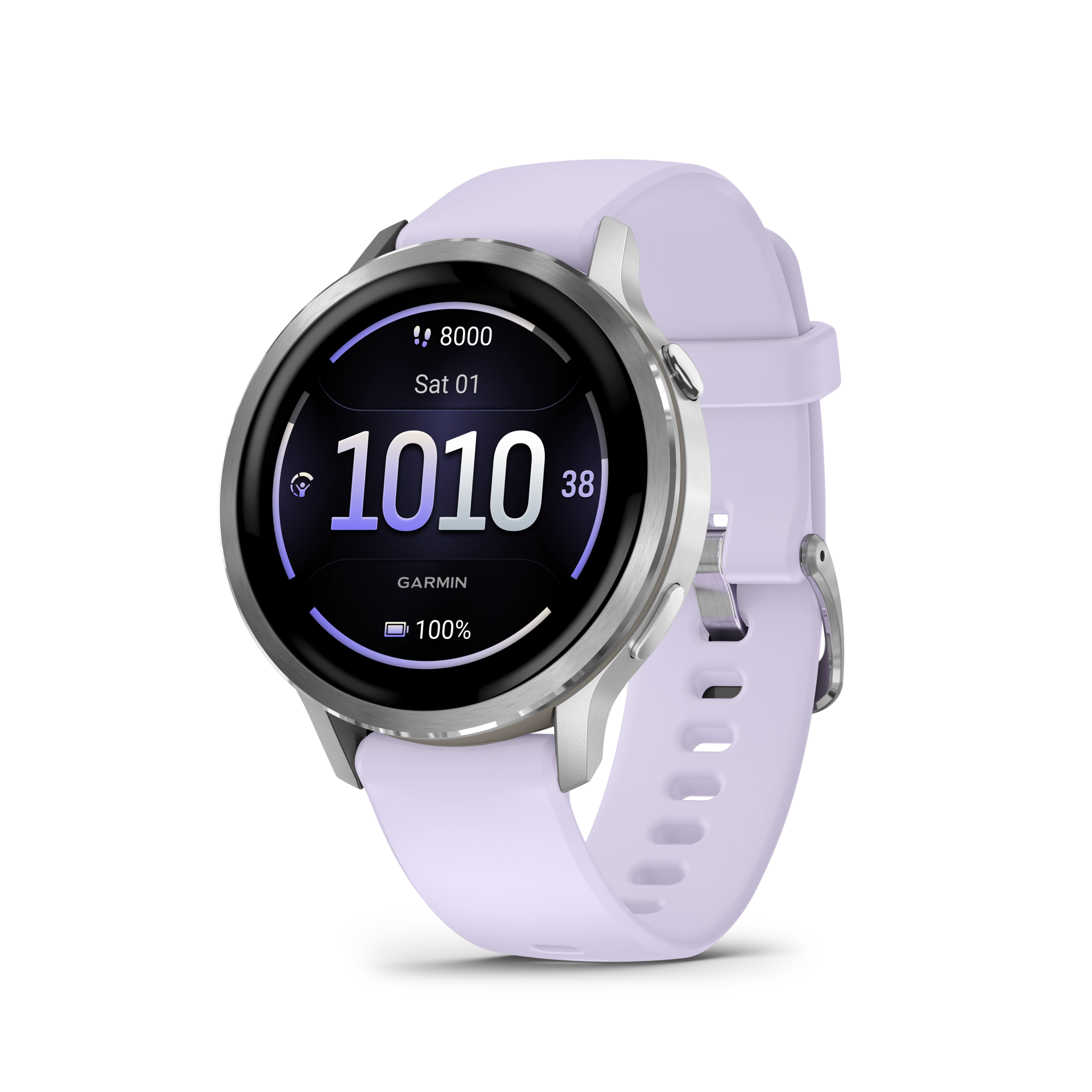Garmin Venu 4 – 41 mm, Silver z paskiem silikonowym w kolorze Periwinkle