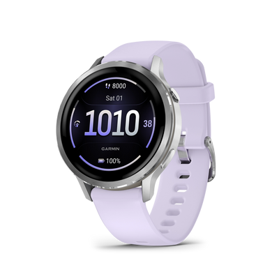 Garmin Venu 4 – 41 mm, Silver z paskiem silikonowym w kolorze Periwinkle