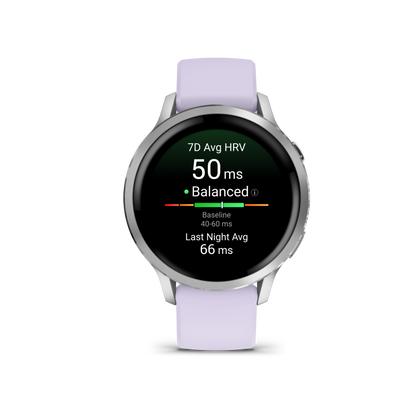 Garmin Venu 4 – 41 mm, Silver z paskiem silikonowym w kolorze Periwinkle