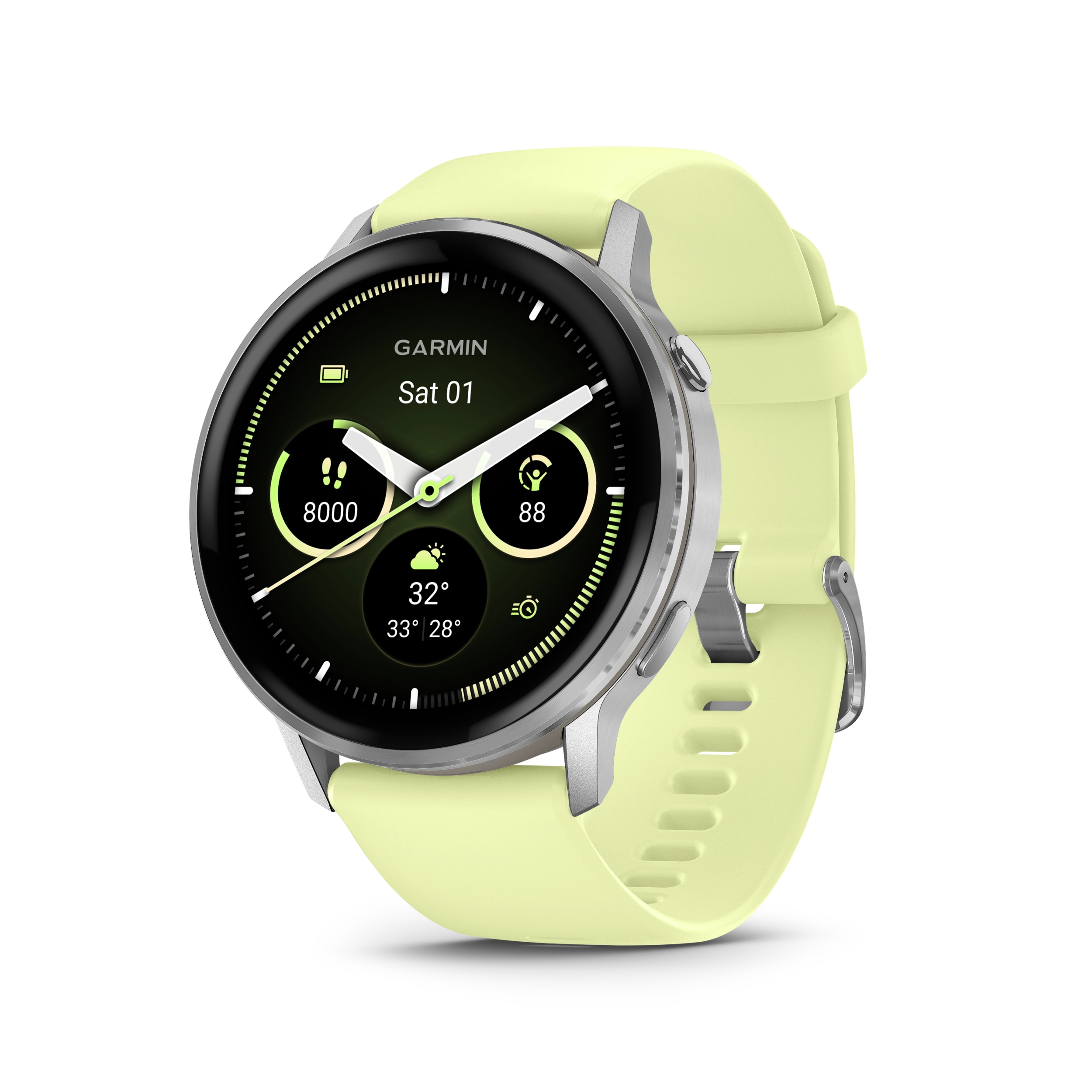 Garmin Venu 4 – 45 mm, Silver z paskiem silikonowym w kolorze Citron