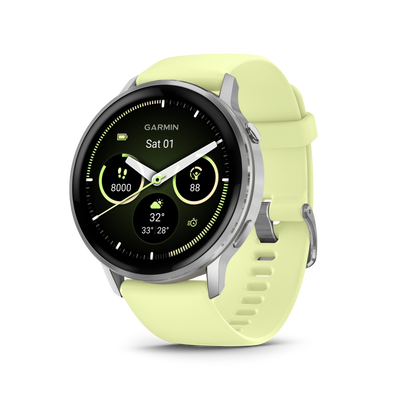 Garmin Venu 4 – 45 mm, Silver z paskiem silikonowym w kolorze Citron