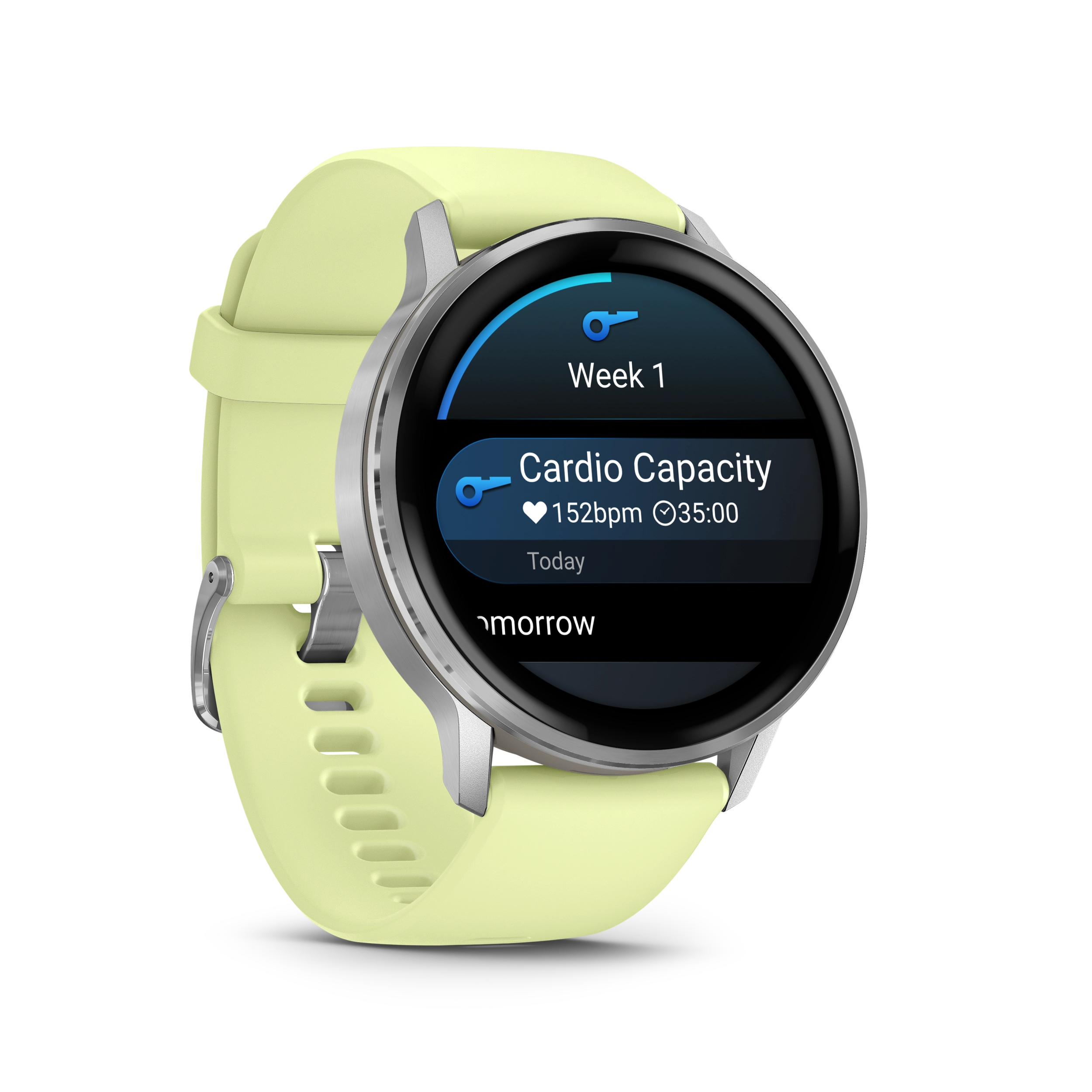 Garmin Venu 4 – 45 mm, Silver z paskiem silikonowym w kolorze Citron
