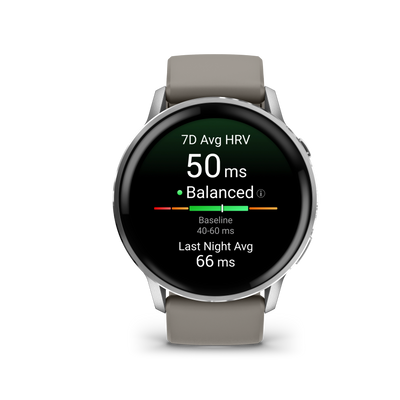 Garmin Venu 4 – 45 mm, Silver z paskiem silikonowym w kolorze Silver gray