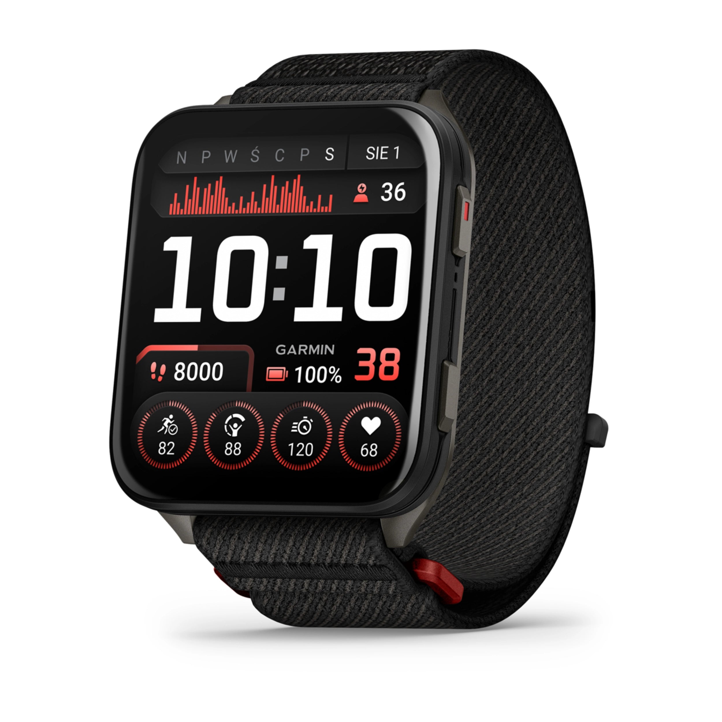 Garmin Venu X1, Black z tytanowym deklem w kolorze Slate i nylonowym paskiem ComfortFit w kolorze Black