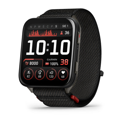Garmin Venu X1, Black z tytanowym deklem w kolorze Slate i nylonowym paskiem ComfortFit w kolorze Black