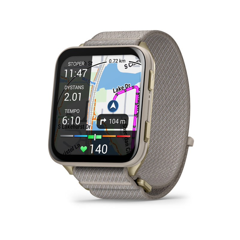 Garmin Venu X1, Soft Gold z tytanowym deklem i nylonowym paskiem ComfortFit w kolorze French Gray