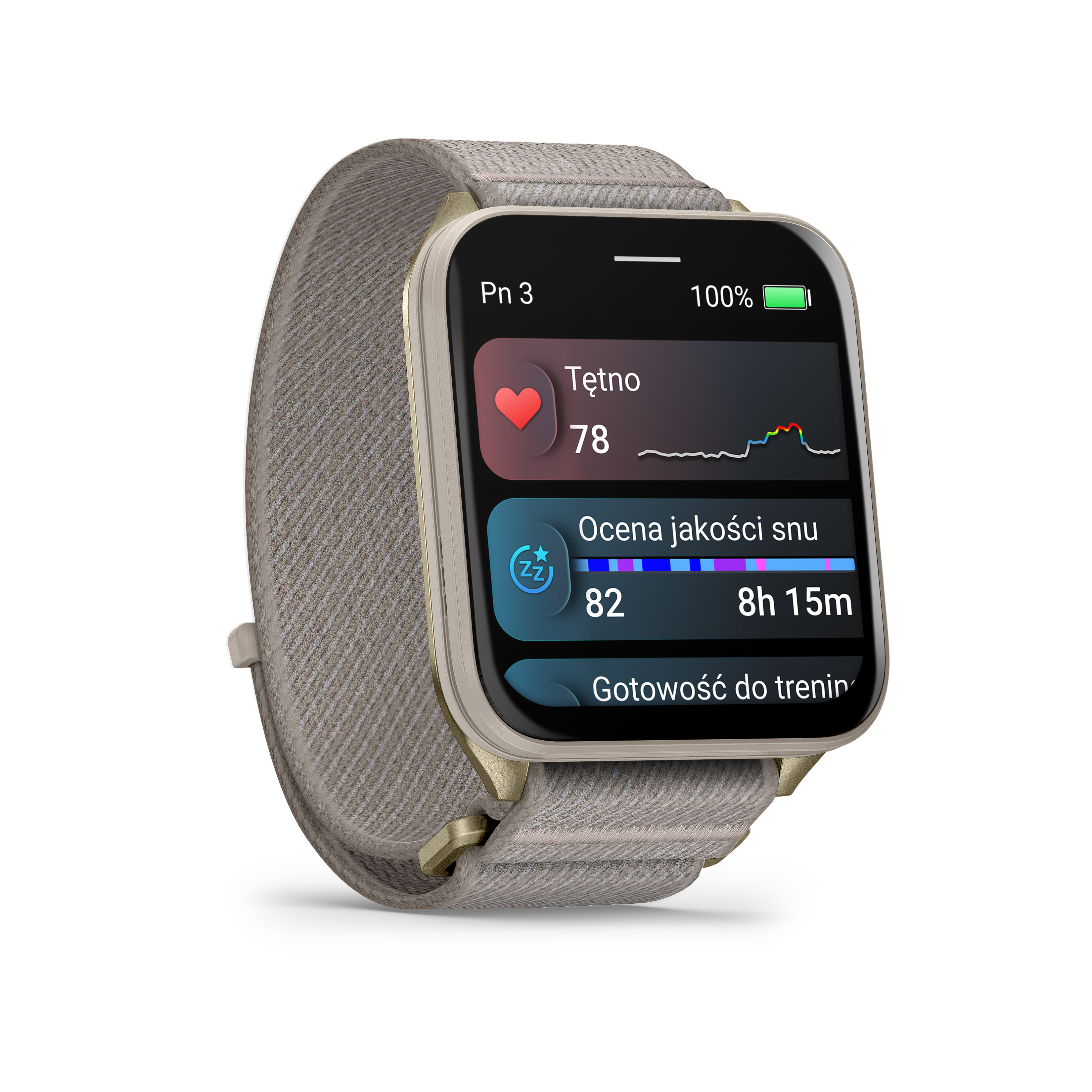 Garmin Venu X1, Soft Gold z tytanowym deklem i nylonowym paskiem ComfortFit w kolorze French Gray