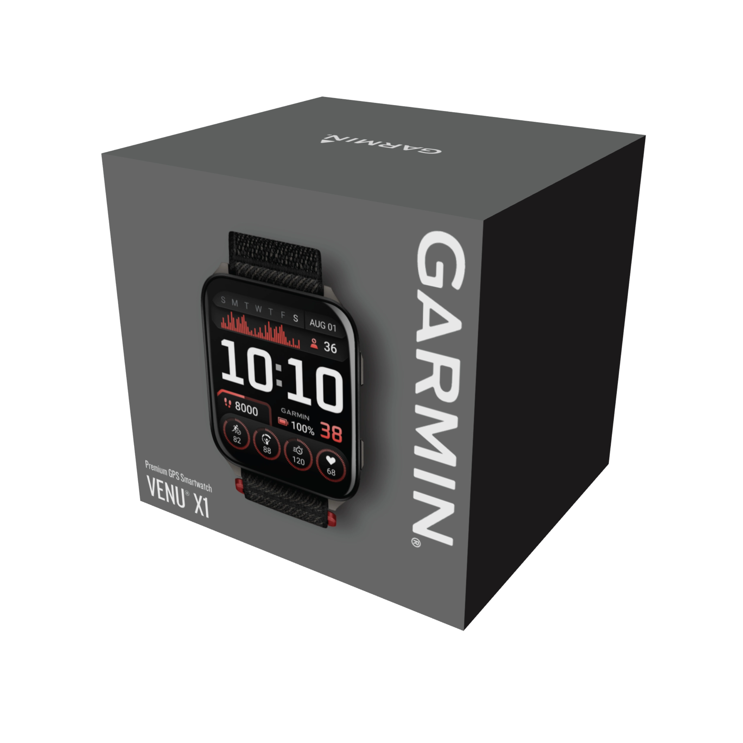 Garmin Venu X1, Black z tytanowym deklem w kolorze Slate i nylonowym paskiem ComfortFit w kolorze Black