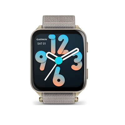 Garmin Venu X1, Soft Gold z tytanowym deklem i nylonowym paskiem ComfortFit w kolorze French Gray