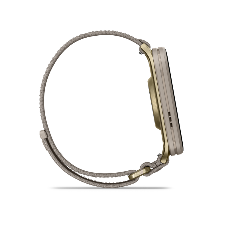 Garmin Venu X1, Soft Gold z tytanowym deklem i nylonowym paskiem ComfortFit w kolorze French Gray