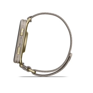 Garmin Venu X1, Soft Gold z tytanowym deklem i nylonowym paskiem ComfortFit w kolorze French Gray
