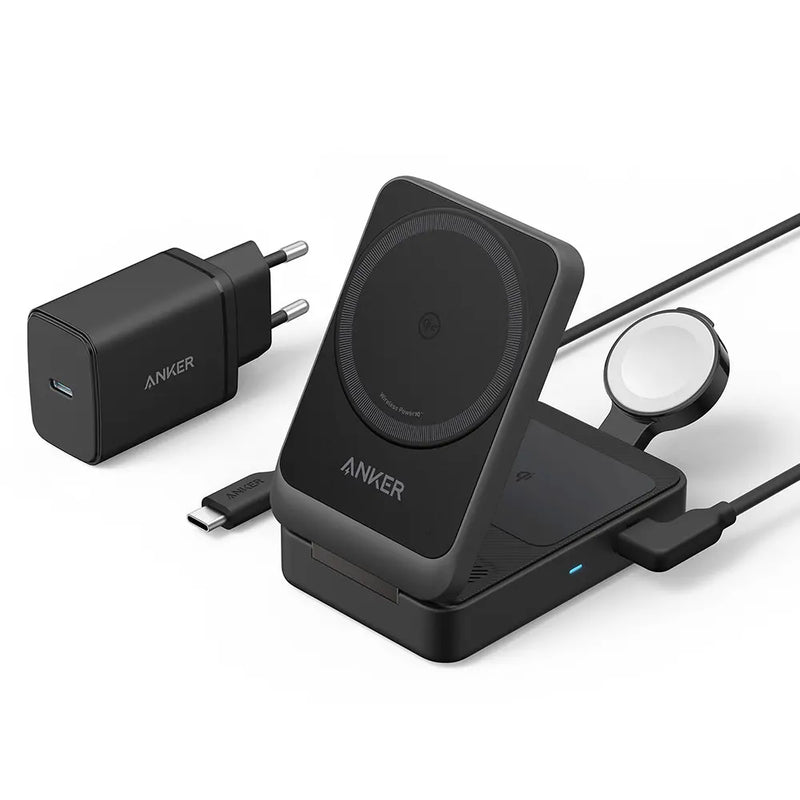 Anker Stacja Ładowarka Bezprzewodowa MagGo 3w1, 15W, Qi2, Czarna