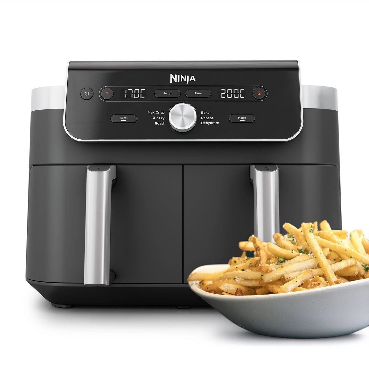 Ninja Frytkownica beztłuszczowa Dual Zone XL DZ901EU, Air Fryer 9,5 l, Szaro-srebrna