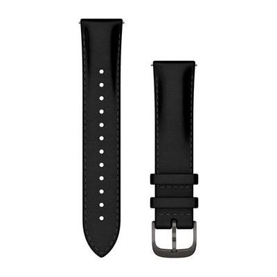 Garmin Paski z mechanizmem szybkiego odłączania (20 mm) – Skórzany pasek do zegarka, Black (czarny), Zapięcie Brushed slate (szczotkowany ciemnoszary)
